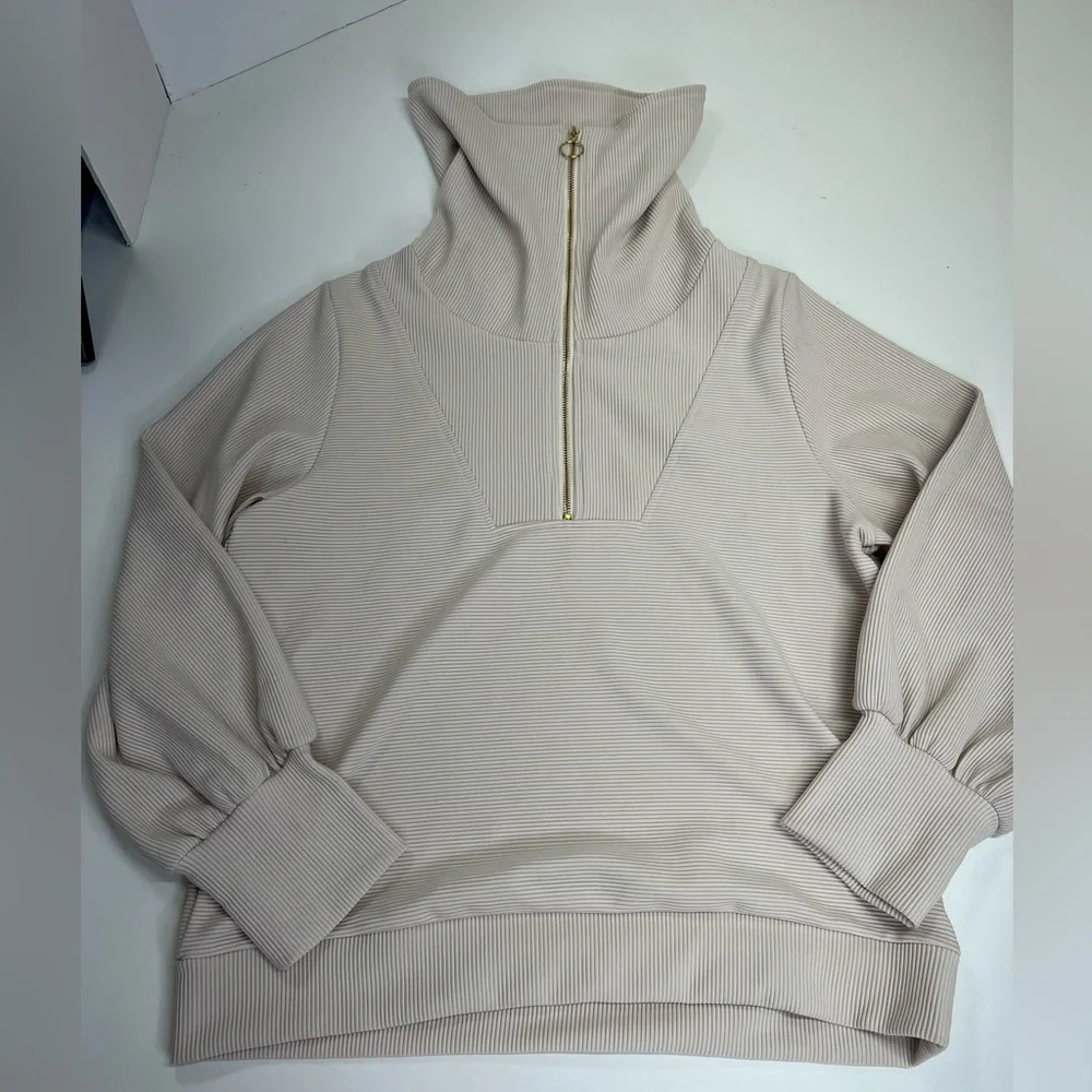 Trendy Queen Half Zip Pullover Sweatshirt Size Large NEW Beige - Picture 6 of 14